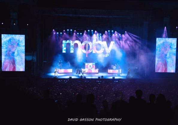 A picture of Moby in concert taken by David Gasson